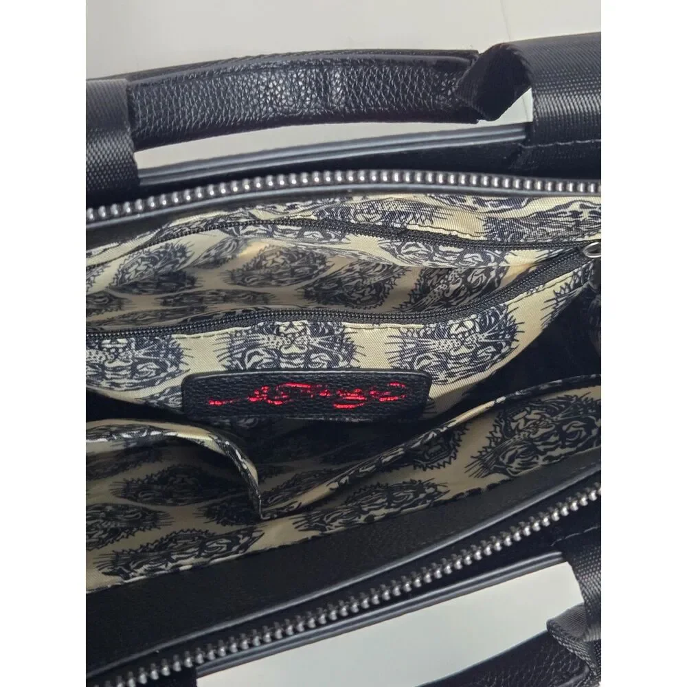 Ed Hardy Vintage Tattoo Print Satchel Bag | Black Rose Skull Y2K Handbag | EUC